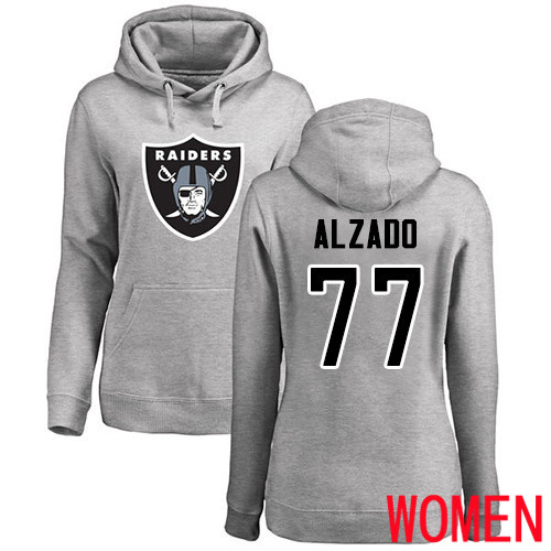 Oakland Raiders Ash Women Lyle Alzado Name and Number Logo NFL Football #77 Pullover Hoodie Sweatshirts->nfl t-shirts->Sports Accessory
